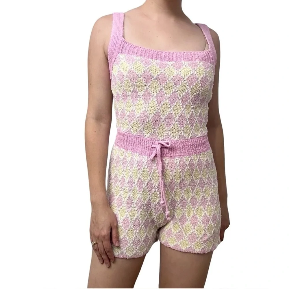 Free People Dream Diamonds pink combo romper L